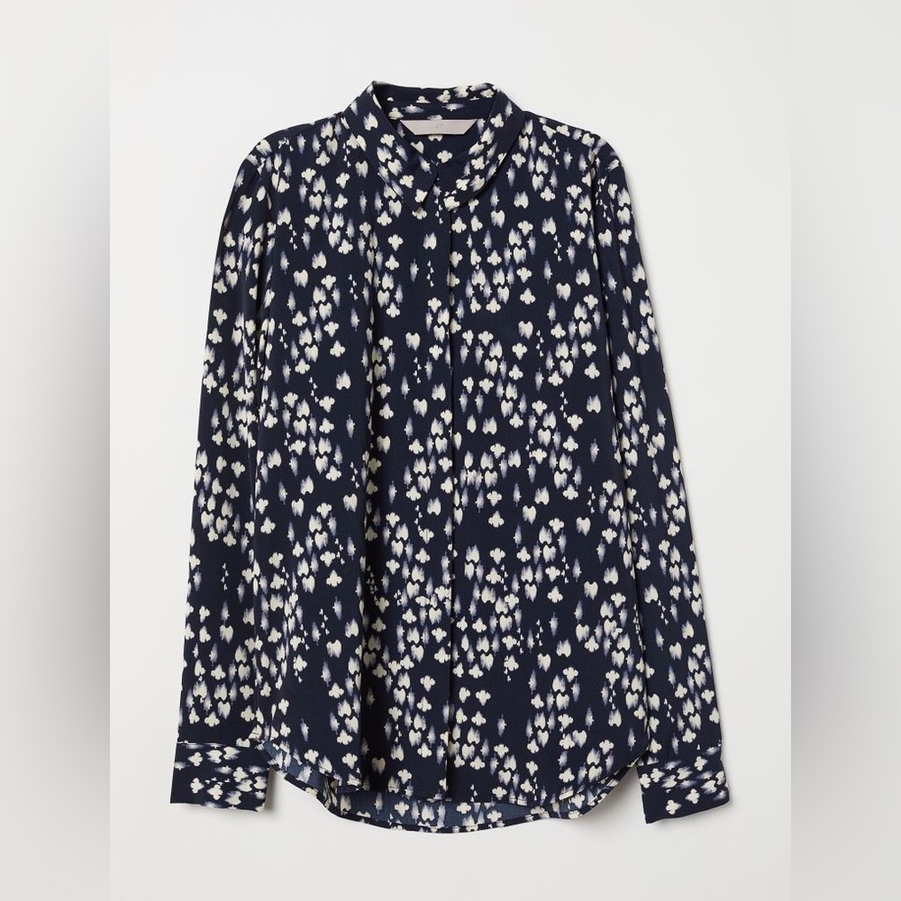 H&M 🫐🤍✨🌑 Blue Patterned Long-sleeved Blouse